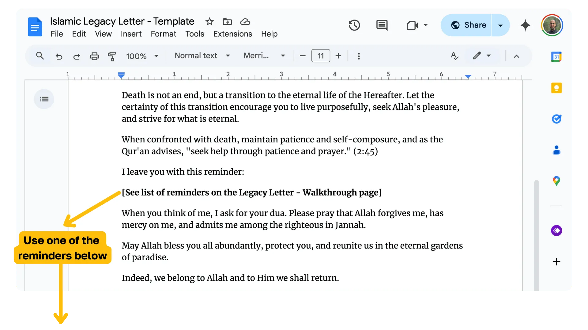 Legacy Letter Template - Walkthrough, figure 1